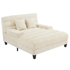 Modern Chaise Lounge Sofa 57.1' Sofa Bed Chenille Upholstered Lounge Sofa Chair with Adjustable Backrest and LED Light Strip, Beige