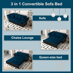 74.8' Queen Pull Out Sofa Bed, 3-in-1 Convertible Sleeper Tufted Sofa with 2 Soft Pillows,Multi-Functional Velvet Loveseat Bed,Blue(Old Sku:W1885S00083/W1885S00130)