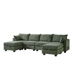 113.5'' Modular Sectiona Corduroy Sofa, Sectional Couches for Living Room U Shaped Sectional Couch with Storage Ottoman, 6 Seats Convertible Sectionals with Chaise