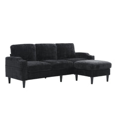 UNITED  WE WIN Sofa for three, solid wood frame, Chenille fabric, side pocket, with two cup holders, footstool with storagestorage sofa /Living room sofa cozy sectional  sofa