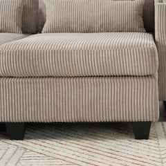 Convertible Chaise Lounge 63' Loveseat Sofa Bed with USB Ports, Cup Holders, Phone Holder, Storage, Brown Corduroy