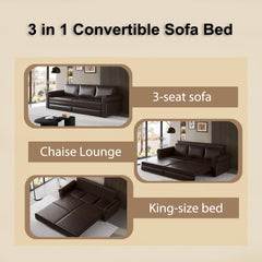 93.7 ' Pull Out Sofa Bed, 3-in-1 Faux Leather Convertible Sleeper Sofa with Nailhead Trim & Rolled Arm,Multi-Functional Sofa Bed for Living Room,Bedroom,Apartment,Office