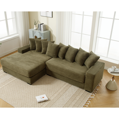 [NEW ARRIVED] [VIDEO PROVIDED] Oversized Two-Piece Couches, L Shaped Sofa, Corduroy, Left Chaise Daybed,with Armrests,Eight Throw Pillows,Corner Sofa,Easy To Assemble, Green