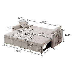 3 in 1 Convertible Sleeper Sofa Bed, Modern Fabric Loveseat Futon Sofa Couch Pullout Bed, Small Love Seat Lounge Sofa Reclining Backrest, Pillows, Pockets, Home furniture for Living Room, Beige