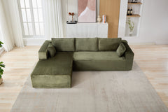 Compression Sectional Couch with Comfy Chaise, Boneless L Shape Sofa with Deep Seat, Minimalist Modular Couches Sleeper for Living Room Bedroom Apartment Lounge,corduroy,Green