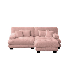 Cloud Couch Sectional Sofa for Living Room, Chenille 2 Seater Sofa with 2 Lumbar pillows and 2 throw pillows , Upholstered Wide Arm Sofa with Convertible Ottoman,Chenille Pink