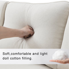 [VIDEO provided] [New] 114.2' Upholstered Sofa with Console, 2 Cupholders and 2 USB Ports Wired or Wirelessly Charged, Modern Linen Fabric Couches with 4 Pillows for Living Room, Apartment (4-Seat)
