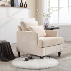 Modern Accent Lounge Chair with Tufted Club Design, Beige Chenille Upholstery, Solid Wood Frame for Living Room and Bedroom
