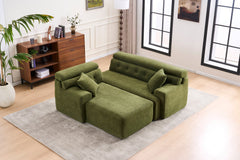 105' Modula Compression Sponge L-Shaped, Chesterfield-Inspired Design, No-Assembly Chenille Couch, 30D High-Density for Living Room, Bedroom, Apartment.Green.