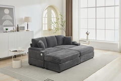 [VIDEO/New]Combination Modular Convertible Sectional Sofa Bed Set,Armrest storage, Stainless steel cup holder, USB, Upholstered Sofa, Deep Seat, Living Room, Loft, Apartment, Office, 2 Colors