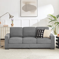 Modern Snowfleece Fabric 3-Seater Sofa with Cup Holders in Gray, 83.86'