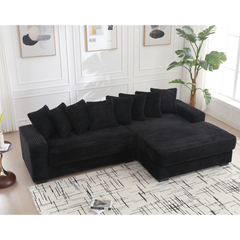 [NEW ARRIVED] [VIDEO PROVIDED] Oversized Two-Piece  Couches,  L Shaped Sofa, Corduroy, Right Chaise Daybed,with Armrests,Eight Throw Pillows,Corner Sofa,Easy To Assemble,  Black