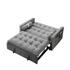 Modern 55.5' Pull Out Sleep Sofa Bed 2 Seater Loveseats Sofa Couch with side pockets, Adjsutable Backrest and Lumbar Pillows for Apartment Office Living Room