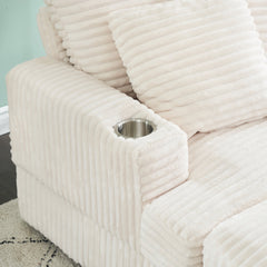 39-inch Spring upholstered armchair and Ottoman set - comfortable single sofa with cup holder and corduroy fabric, perfect for living room or bedroom