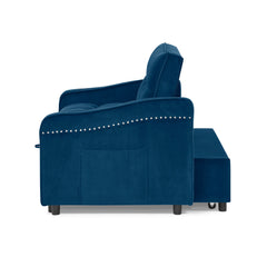 Loveseats Sofa Bed with Pull-out Bed,Adjsutable Back and Two Arm Pocket,TypeC and USB Charging with Copper nail,Blue (47'x53'x31')