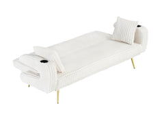 74.01 inch straight corduroy sofa bed with pillows, adjustable in three levels, designed in a minimalist style, suitable for use in living rooms and study rooms.White