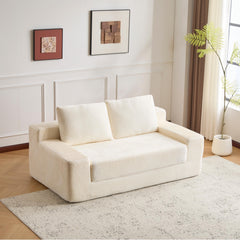 Loveseat Sofa, Comfortable Deep Seat Sofa Bed, Modern Small Corduroy Couch for Living Room Bedroom,Reversible Cushion with Pillows,No Assembly Required,White