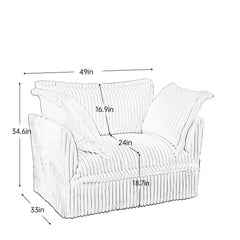 Slip-covered Armchair with 1 Big Back Cushion and 2 Big Toss Pillows, Single Deep Seat Comfy Single Couch Sofa Multiple Large Soft Pillows, Black Corduroy Fabric
