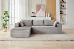 Compression Sectional Couch with Comfy Chaise, Boneless L Shape Sofa with Deep Seat, Minimalist Modular Couches Sleeper for Living Room Bedroom Apartment Lounge,corduroy,Grey
