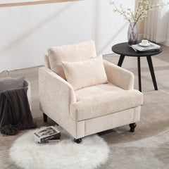 Modern Accent Lounge Chair with Tufted Club Design, Beige Chenille Upholstery, Solid Wood Frame for Living Room and Bedroom