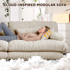 3-Seater Sectional Sofa Modular Deep Seat Sofa Couch , Chenille Sofa Soft Comfy Upholstered Furniture for Living Room, Apartment, Studio, Office,Chenille Light coffee