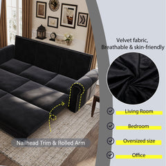 93.7 ' King Pull Out Sofa Bed, Chesterfield Sofa, 3-in-1 Velvet Convertible Sleeper Sofa with Nailhead Trim & Rolled Arm, Multi-Functional Sofa Bed for Living Room, Bedroom, Apartment, Office, Black