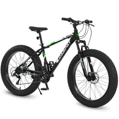 S26109 Elecony 26 Inch Fat Tire Bike Adult/Youth Full Shimano 21 Speed Mountain Bike, Dual Disc Brake, High-Carbon Steel Frame, Front Suspension, Mountain Trail Bike, Urban Commuter City Bicycle