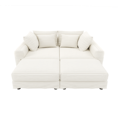 104.3 ' Plush Corduroy 4-Seat Sofa, Modern Comfy Upholstered Sofa Cloud Couch, Deep Seat Couches with Soft Pillows and 2 Ottomans, Convertible Sofa Lounge Chair, for Living Room,Apartment,Office,Beige