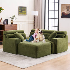 105' Modula Compression Sponge L-Shaped, Chesterfield-Inspired Design, No-Assembly Chenille Couch, 30D High-Density for Living Room, Bedroom, Apartment.Green.