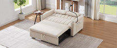 Convertible Sofa Bed Loveseat with USB Ports, Side Pockets, Cup Holders, Swivel Phone Holder, Beige, Bella Fabric