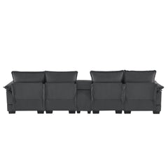 Modern U-shaped 6-Seat Sofa with Console, Cupholders, USB Ports, Velvet Upholstery in Gray