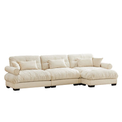 Super Comfort Oversized Modular Velvet Sectional Sofa Couch with Movable Ottoman in Cream