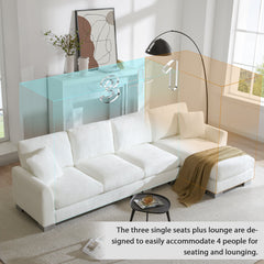 Modern Oversized L-Shaped Sectional Sofa with Chaise and Free Pillows, Chenille Upholstery, 119*55'