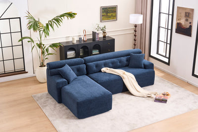 105'' Cloud Sectional Couch with L-Shape Chaise,Modern Modular Sofa with Deep Seat, Boneless Sofa for Living Room Bedroom,No Assembly Required,Blue.