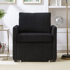 Upholstered Convertible Sleeper Sofa with 5-Position Backrest, Side Pockets, Storage, Black Chenille, 31.5'