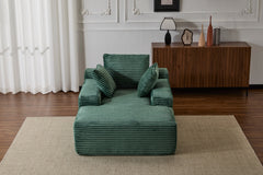 Oversized Chaise Lounge Chair Cozy Cloud Couch, Modern Plush Corduroy Upholstered Sleeper Sofa Daybed with 3 Throw Pillows and Wide Armrest for Living Room, No Assembly Required,Green