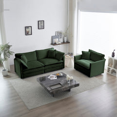 2 Seater Loveseat and Chair Set, 2 Piece Sofa & Chair Set, Loveseat and Accent Chair , 2-Piece Upholstered Chenille Sofa Living Room Couch Furniture(1+2 Seat ) ,Green Chenille