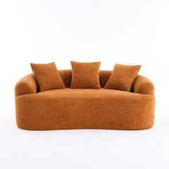 LY-025S Curved Loveseat Orange Full Compression Sponge Sofa, 30D Chenille No-Assembly Compact Sofa for Small Spaces & Apartments, 65'L, 300 lbs, 3 Pillows