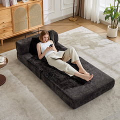 Compression Sofa,Convertible Floor Sofa Bed with Fixed-Shape Frame,Single Seater Boneless Modular Sectional Sofa,No Assembly Required,Chenille fabric,for Living Room Bedroom,Black