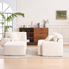 LY-029B Convertible Chaise Sectional Sofa, Full Compression Sponge Modular Couch, Cloud White 3-Seater, Wood Grain Chenille, 2 Pillows, 86'L