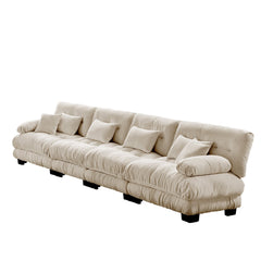 4-Seater Sectional Sofa Modular Deep Seat Sofa Couch , Chenille Sofa Comfy Upholstered Sofa for Living Room, Apartment, Studio, Office,Chenille Light coffee