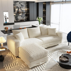 82.7 ' Plush Corduroy 3-Seat Sofa, Modern Comfy Upholstered Sofa Cloud Couch, Deep Seat Couches with Soft Pillows and 1 Ottomans, Convertible Sofa Lounge Chair, for Living Room,Apartment,Office,Beige