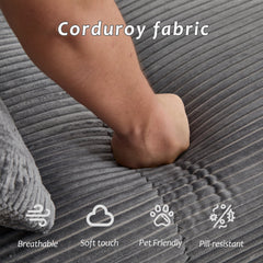 Modern Memory Foam Compressed Sofa,Single Chaise Longue for Living Room,Pet-Friendly Cloud Modular Sectional Sofa,Corduroy Fabric,Movable Ottoman,No assembly required,Grey