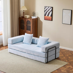 Floor Couch,Compression Sofa,Convertible Floor Sofa Bed-with Pillow Back Support Armrest,Comfy Futon Couch Lounge Sleeper Bed,Chenille fabric,for Living Room Bedroom (LIGHT-BLUE)