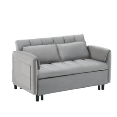 52 'grey modern velvet sofa, sofa pullout bed, small love seat casual sofa with back, pillow, pockets, living room furniture, 3 in 1 convertible sleep sofa bed.