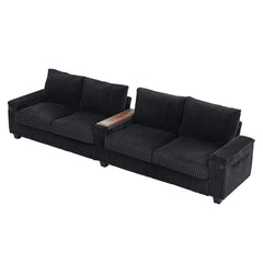 Modern 4-Seater Corduroy Sofa Couch with USB Ports and Hidden Storage in Black