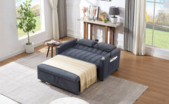 Convertible Sofa Bed Loveseat with USB Ports, Side Pockets, Cup Holders, and Phone Holder in Blue Grey Bella Fabric, 55.9'