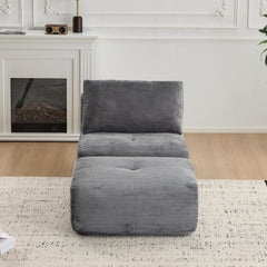 Modern Memory Foam Compressed Sofa,Single Chaise Longue for Living Room,Pet-Friendly Cloud Modular Sectional Sofa,Corduroy Fabric,Movable Ottoman,No assembly required,Grey