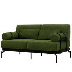 Modern Loveseat Sofa 2-Seater with USB Ports, Cylindrical Armrests, Green Chenille, 59 Inch