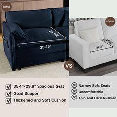 Modern Chenille Deep Seat Sectional Sofa Cloud Couch with Ottoman, Comfy Love Seat Upholstered Modular L Shaped Couch, Blue